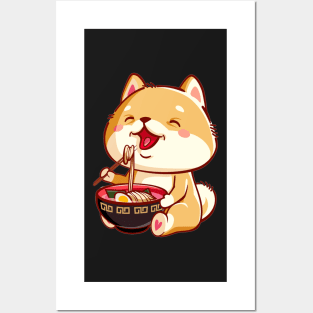 Shiba Inu Dog eats ramen T-shirt Posters and Art